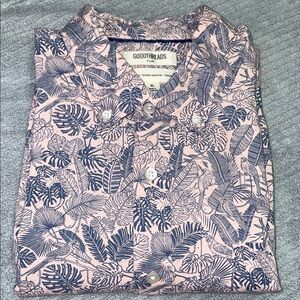 Goodthreads  Short Sleeve Button Down Pink & Blue Tropical Theme Shirt. X Large